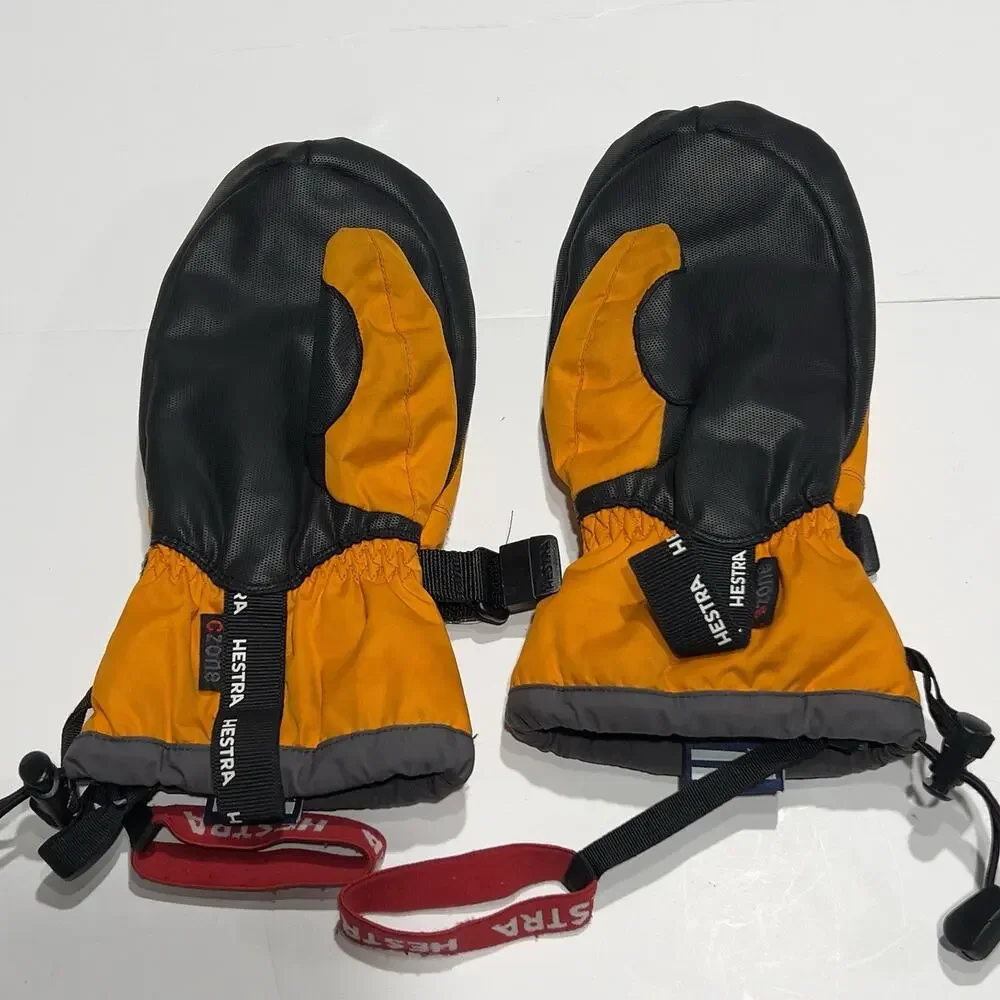 Hestra CZone Kids Ski Mittens Size 6 Orange Black Leather Waterproof Youth Mitts